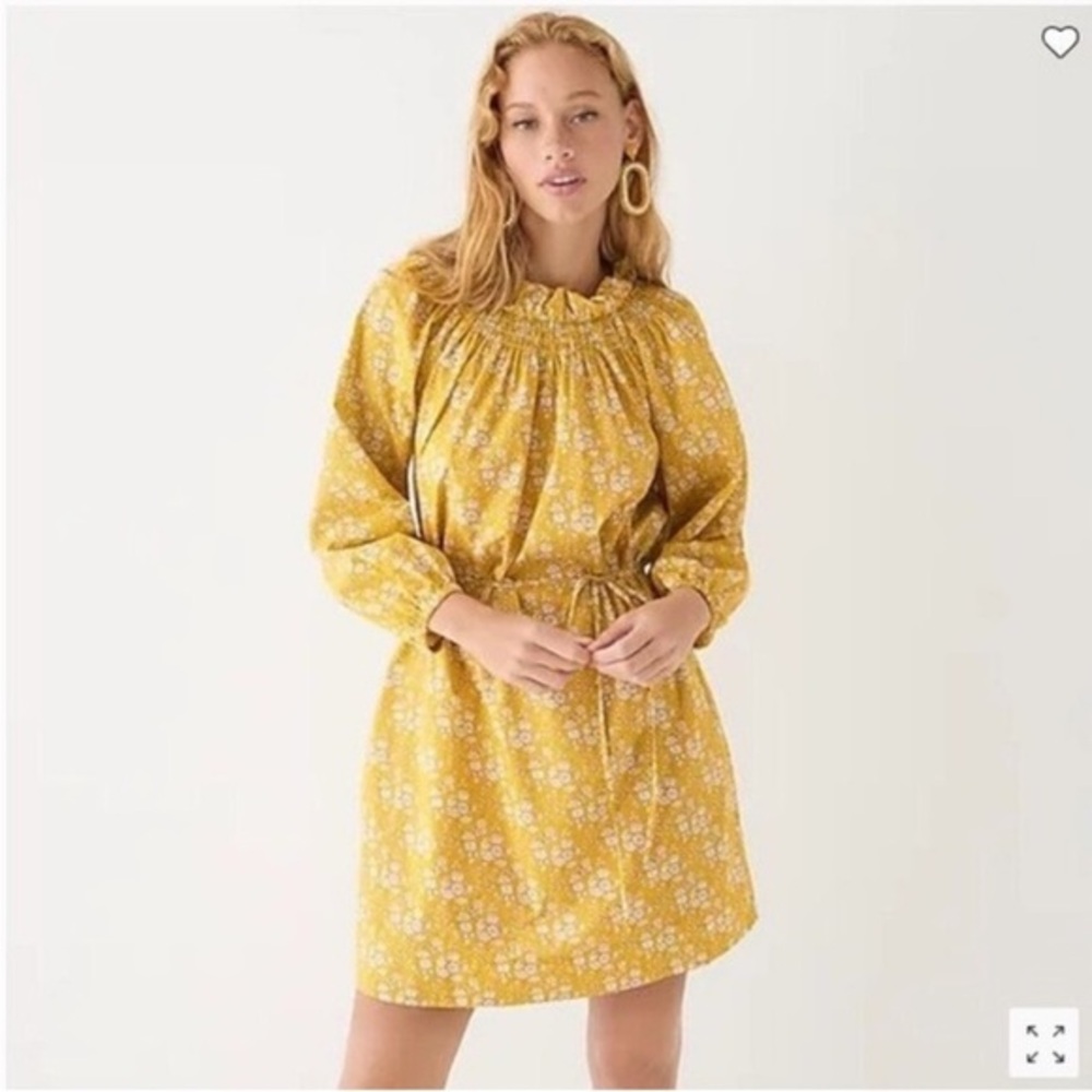 J. Crew ruffleneck puff-sleeve dress yellow floral size small NWT Liberty Cotton